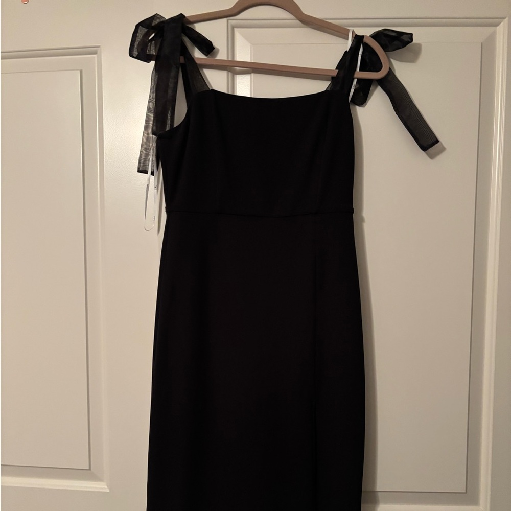 Lulu's Black Midi Dress with Ribbon Straps